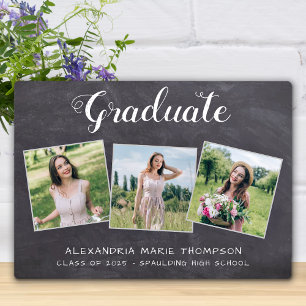 Rustic Graduation 3 Photo Grey Chalkboard Graduate Plaque