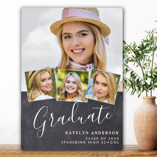 Rustic Graduation 4 Photo Stylish Slate Graduate Plaque