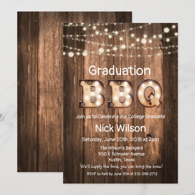 Rustic Graduation BBQ Invitation (Front/Back)