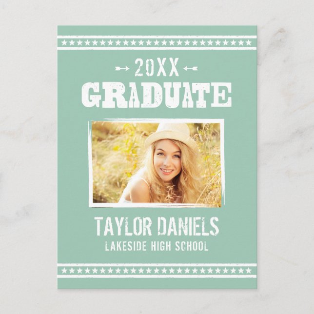 Rustic Graduation BBQ Invitation | Editable Colour Postcard (Front)