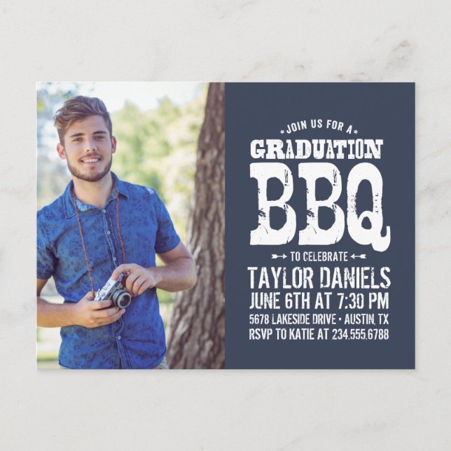 Rustic Graduation BBQ Invitation | Editable Colour Postcard (Front)