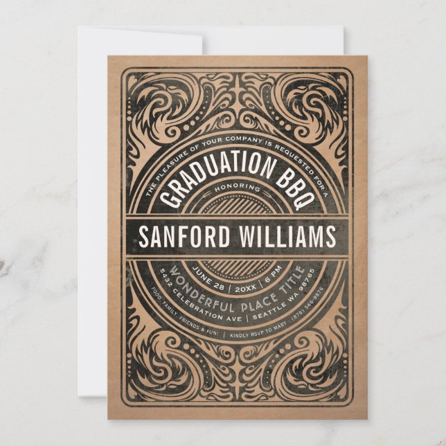 Rustic Graduation BBQ Party Invitations Kraft (Front)
