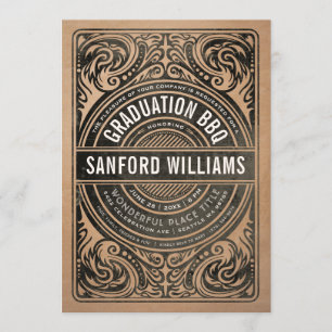 Rustic Graduation BBQ Party Invitations Kraft