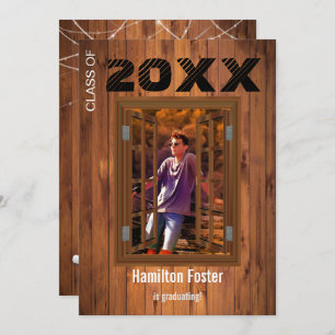 Rustic Graduation Cherry String Lights Barn Wood Invitation