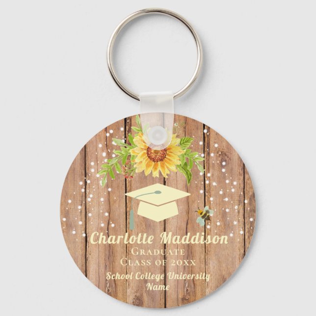 Rustic Graduation Class of Congratulations Floral  Key Ring (Front)