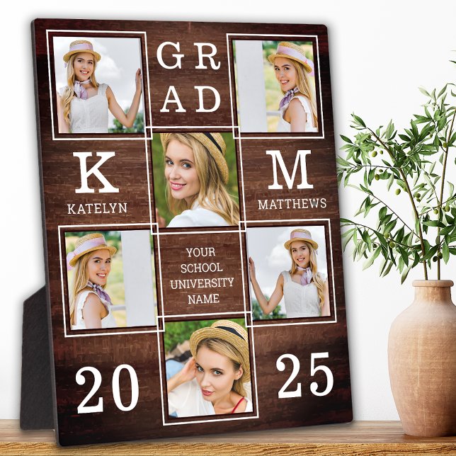 Rustic Graduation Custom 6 Photo Graduate Wood Plaque (Creator Uploaded)