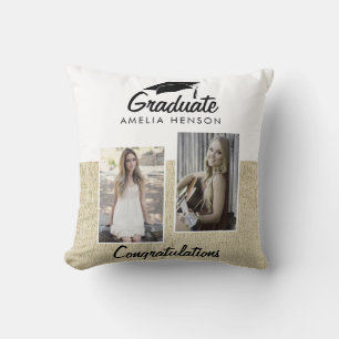 Rustic Graduation Graduate 2 Photos Cushion