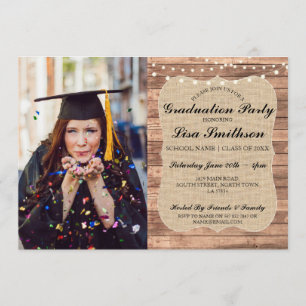 Rustic Graduation Party Burlap Wood Graduate Invitation