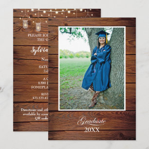 Rustic Graduation Party Invitation string lights