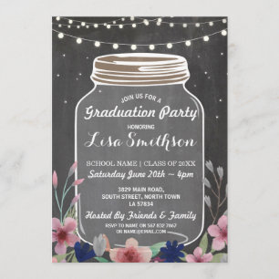 Rustic Graduation Party Jar Chalk Flowers Invite