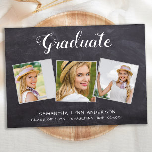 Rustic Graduation Personalised 3 Photo Chalkboard Invitation