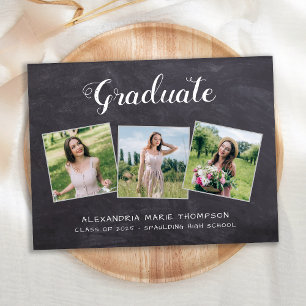 Rustic Graduation Personalised 3 Photo Chalkboard Invitation Postcard