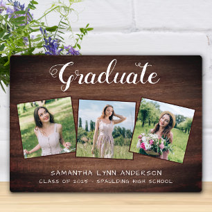 Rustic Graduation Personalised 3 Photo Graduate  Plaque