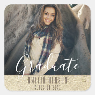 Rustic Graduation Typography Graduate Photo Square Sticker