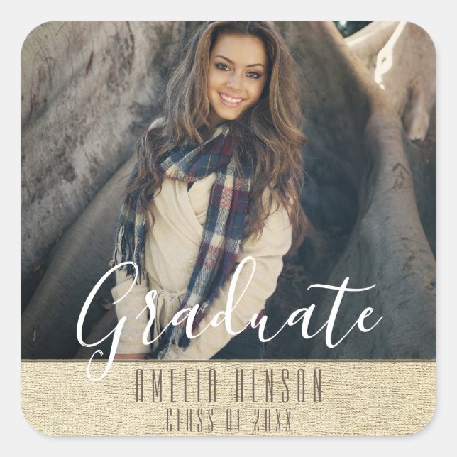 Rustic Graduation Typography Graduate Photo Square Sticker (Front)