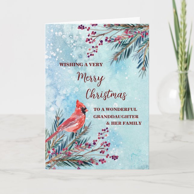 Rustic Granddaughter & Family Merry Christmas Card (Front)