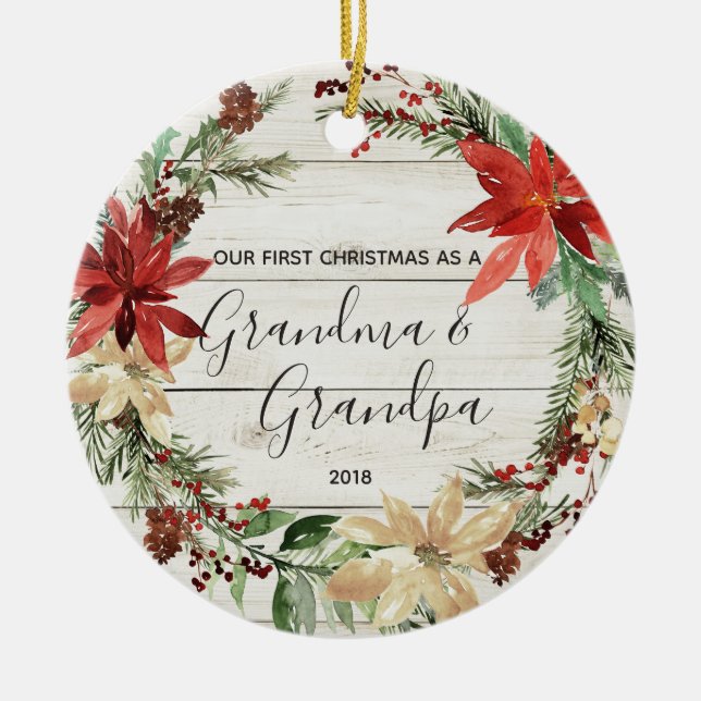 Rustic Grandma & Grandpa First Christmas Ornament (Front)