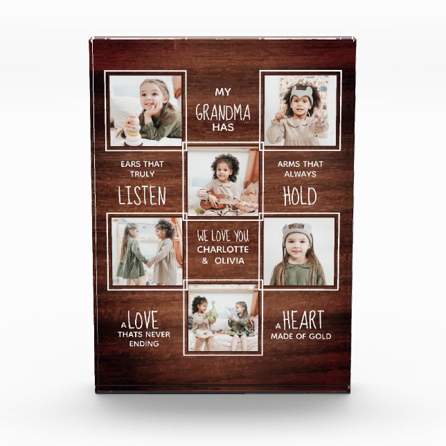 Rustic Grandma Picture Collage Grandmother Photo Block (Front)