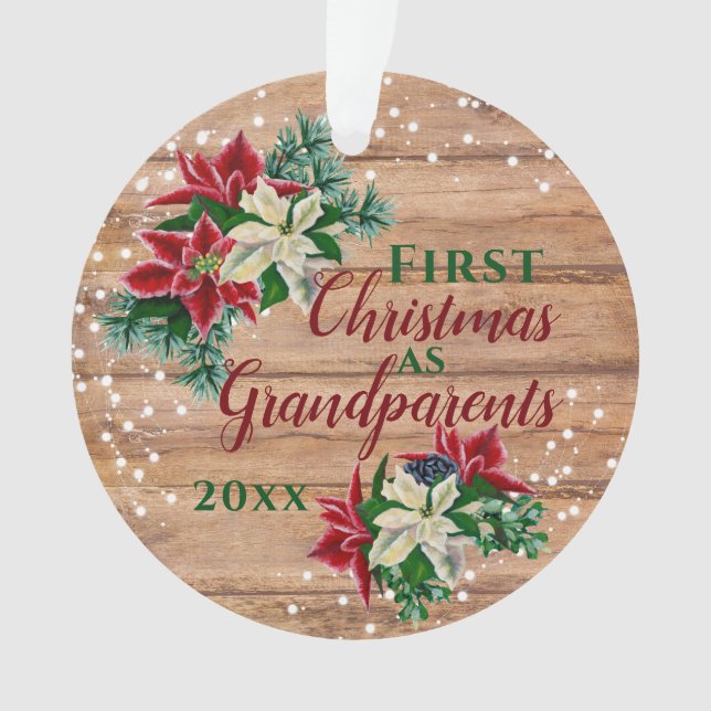 Rustic Grandparents 1st Christmas Poinsettia Ornament (Front)