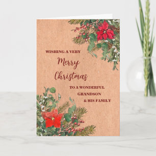 Rustic Grandson & Family Merry Christmas Card