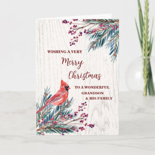 Rustic Grandson & Family Merry Christmas Card