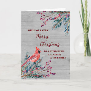 Rustic Grandson & Family Merry Christmas Card