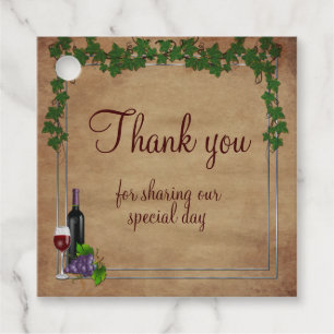 Rustic Grape vines Burgundy Wine Wedding Thank you Favour Tags