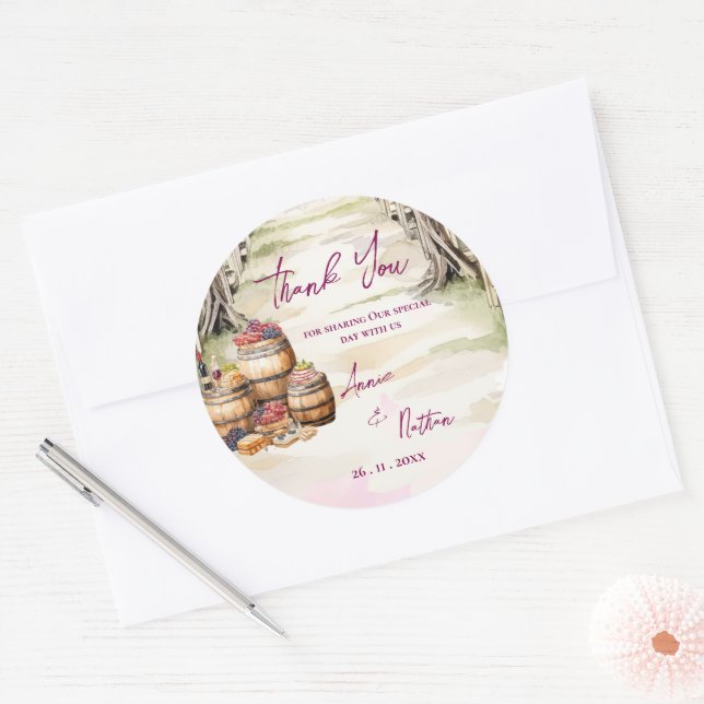 Rustic Grapevine Inspired Winery Vineyard Wedding Classic Round Sticker (Envelope)