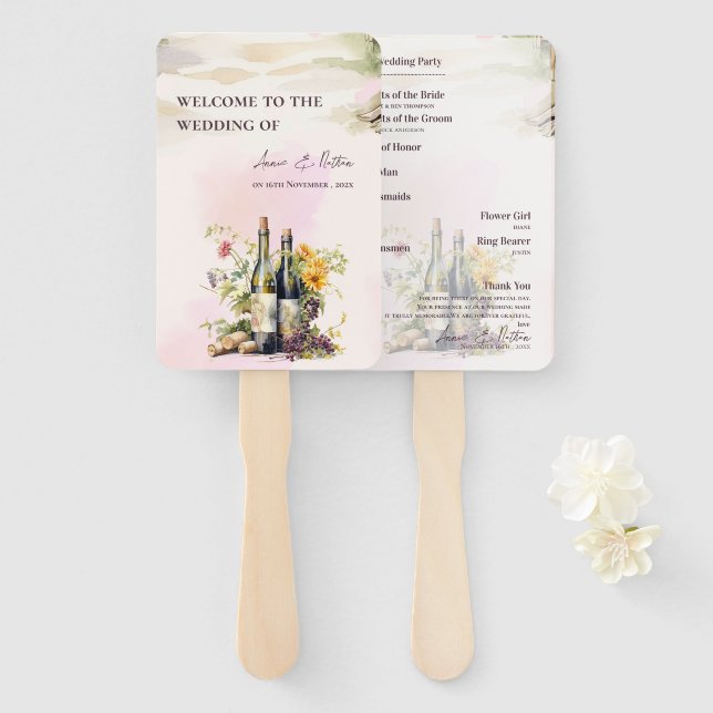 Rustic Grapevine-Inspired Winery Wedding Program  Hand Fan (Front and Back)