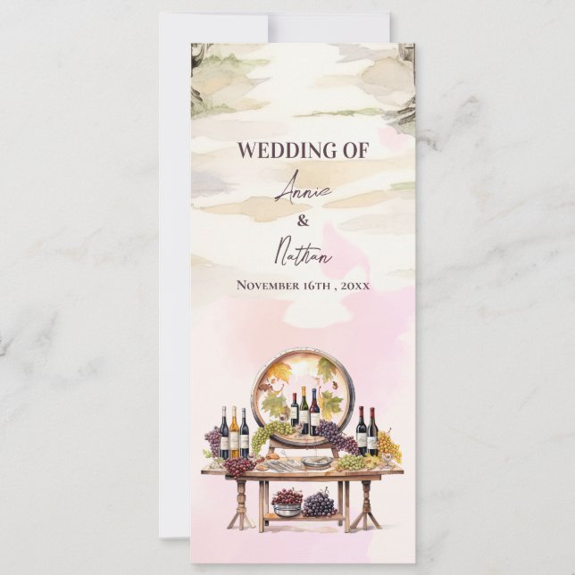 Rustic Grapevine-Inspired Winery Wedding Program Invitation (Front)