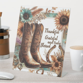 Rustic Grateful Thankful Pedestal Sign