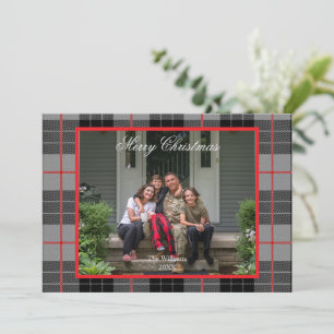Rustic Gray Flannel Plaid Christmas Photo  Holiday Card