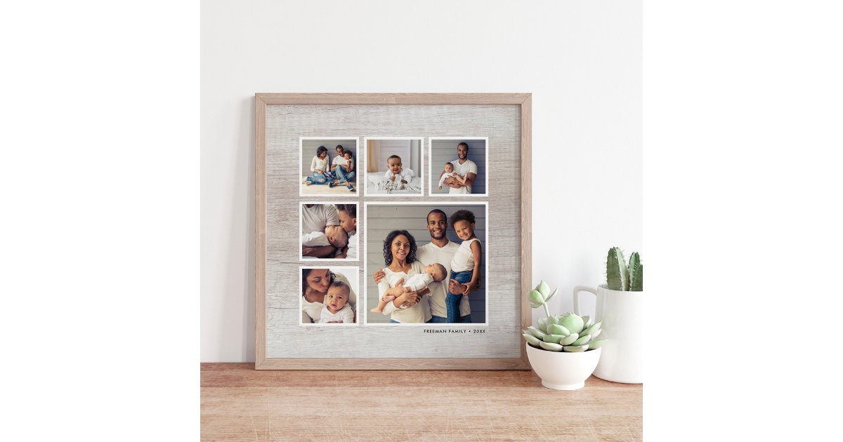 Rustic Gray Weathered Wood 6 Square Photo Collage Poster | Zazzle