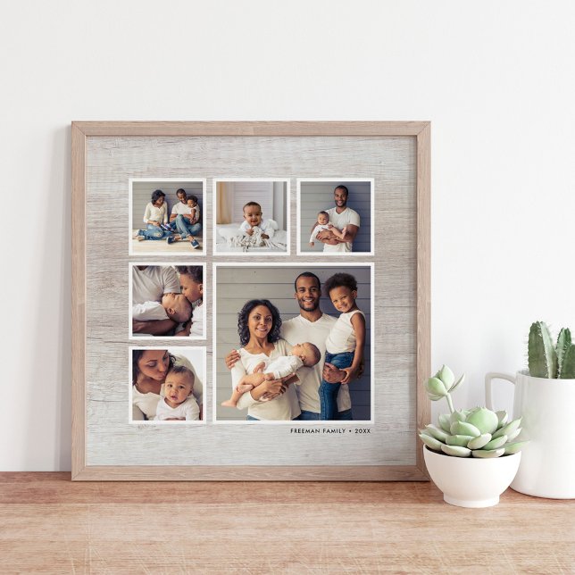 Rustic Gray Weathered Wood 6 Square Photo Collage Poster (Creator Uploaded)