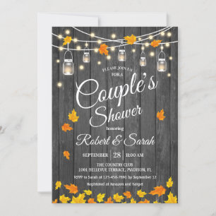 Rustic Gray Wood Leaves Couple's Shower Invitation