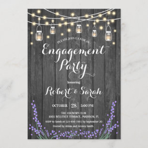 Rustic Gray Wood Lights Lavender Engagement Party Invitation