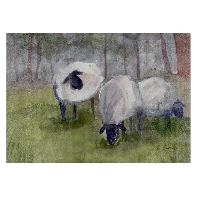 Rustic Grazing Sheep Cutting Board (Front)