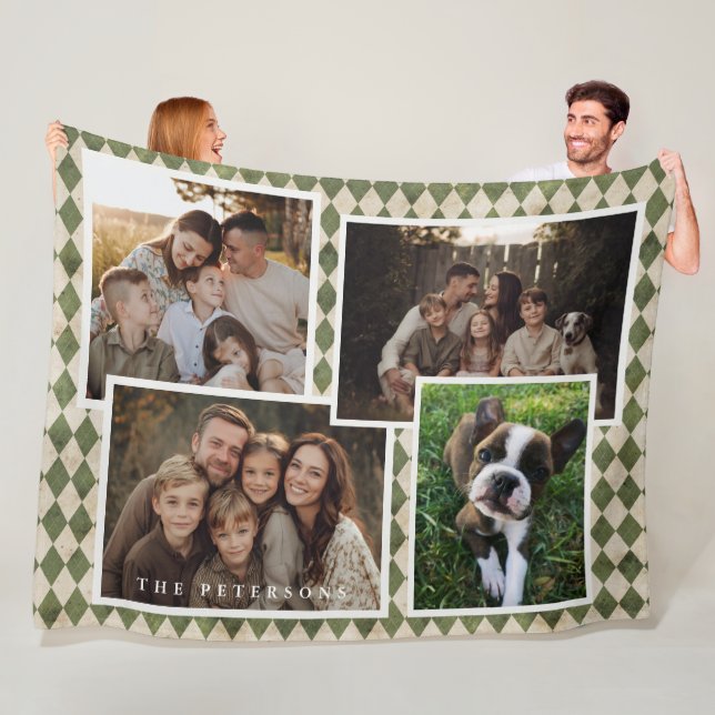 Rustic Green 4 Photo Christmas Fleece Blanket (In Situ)