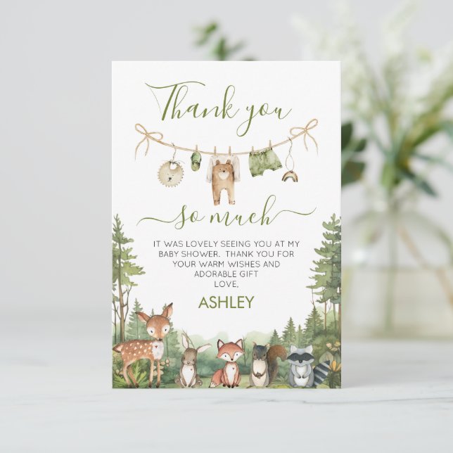 Rustic Green Adventure Awaits Baby Shower  Thank You Card (Standing Front)
