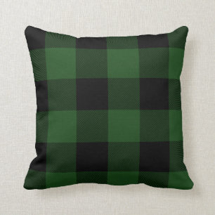 Rustic Green and Black Buffalo Check Plaid Cushion