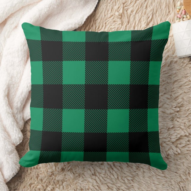 Rustic Green and Black Buffalo Plaid Farmhouse Cushion (Blanket)