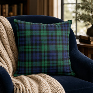 Rustic Green and Blue Black Watch Plaid Holiday Cushion
