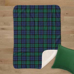 Rustic Green and Blue Black Watch Plaid Holiday Sherpa Blanket