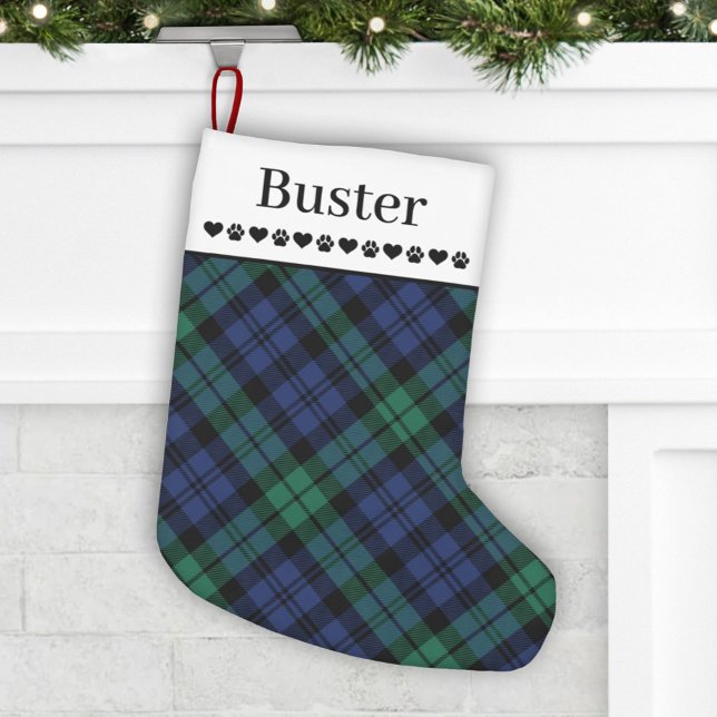 Rustic Green and Blue Plaid Custom Dog Name Small Christmas Stocking (Creator Uploaded)