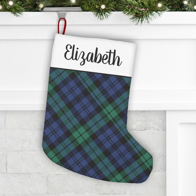Rustic Green and Blue Tartan Plaid Personalised Small Christmas Stocking (Creator Uploaded)