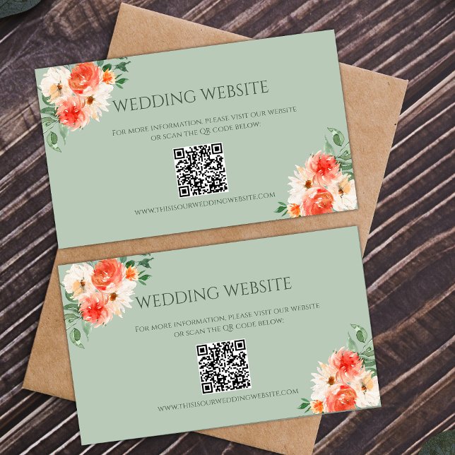 Rustic Green and Orange Botanical Wedding Website  Enclosure Card (Creator Uploaded)