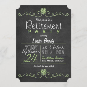 Rustic Green and White Chalkboard Retirement Party Invitation