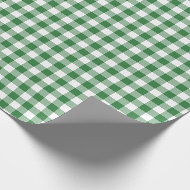 Rustic Green and White Gingham Pattern Wrapping Paper (Corner)