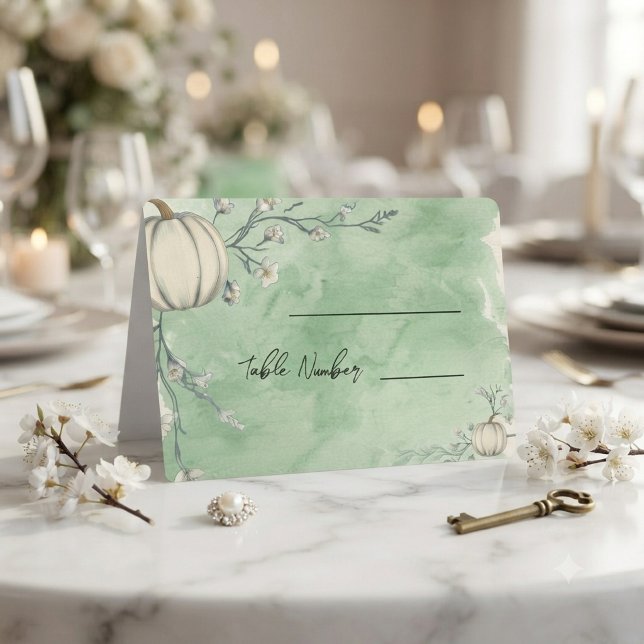 Rustic Green  Autumn Pumpkin Wedding Place Cards (Creator Uploaded)