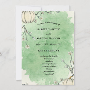 Rustic Green Autumn Pumpkin Wedding Program